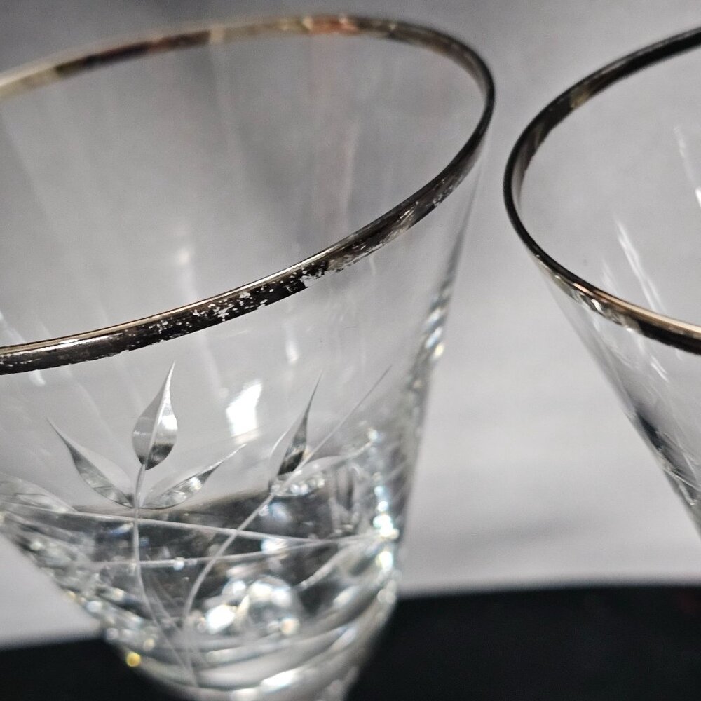 2 Fostoria Bridal Belle Water Goblet 6.25" platinum band cut glass floral stems - Picture 2 of 8